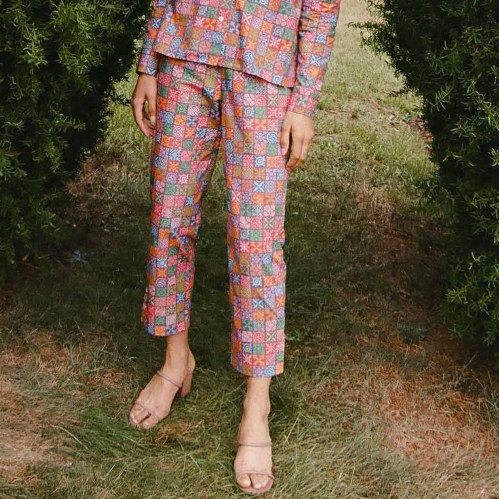 NWT Coco Shop Cotton Pants in Navy Checkerboard